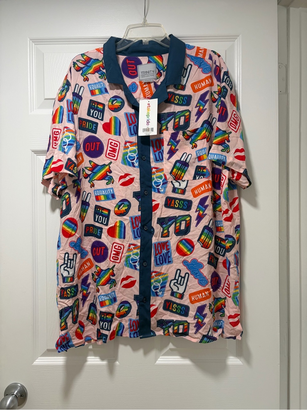 Trinity Pink Multi Pride Graphic Button-Up Shirt